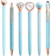YOXMJDB Fancy Pens for Women, 6 Pcs Cute Blue Pens Ballpoint Pen Bulk, 1.0mm Medium Point Black I...