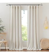 RYB HOME Flax Linen Blend Curtains 84 Inches Long - Semi Sheer Breathable Flax Linen Woven Curtai...