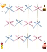 100PCS Pink and Blue Bow Cocktail Picks – Pearl Toothpicks for Appetizers, Cupcakes, Fruit Skewer...