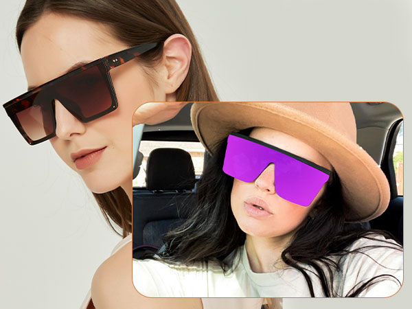 LYZOIT Square Oversized Sunglasses for Women Men Big Flat Top Fashion Shield Large UV Rimless Shades