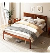Giantex Queen Wood Platform Bed Frame with Headboard, Mid Century Queen Bed Frame with Wood Slat ...