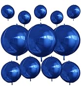 12Pcs Navy Blue Round Foil Balloons, 22" 15" 10" 4D Helium Ball Balloon, Metallic Blue Foil Ballo...