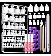 Teenitor White Press on Toenails for Women with Nail Glue, 120pcs White Toe Nail Press ons Acryli...