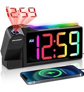 Peakeep Projection Alarm Clock for Bedroom Ceiling, Loud for Heavy Sleepers, RGB Nightlight Multi...