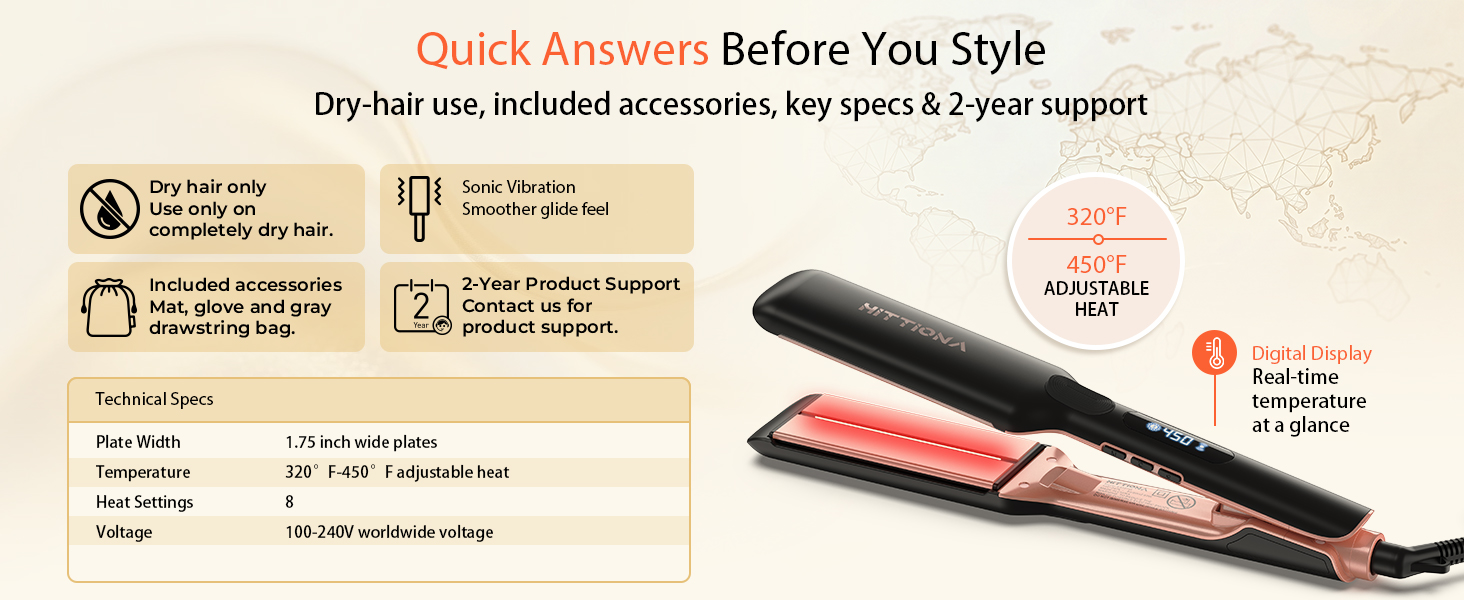 wide infrared hair straightener with quick answers for dry-hair use