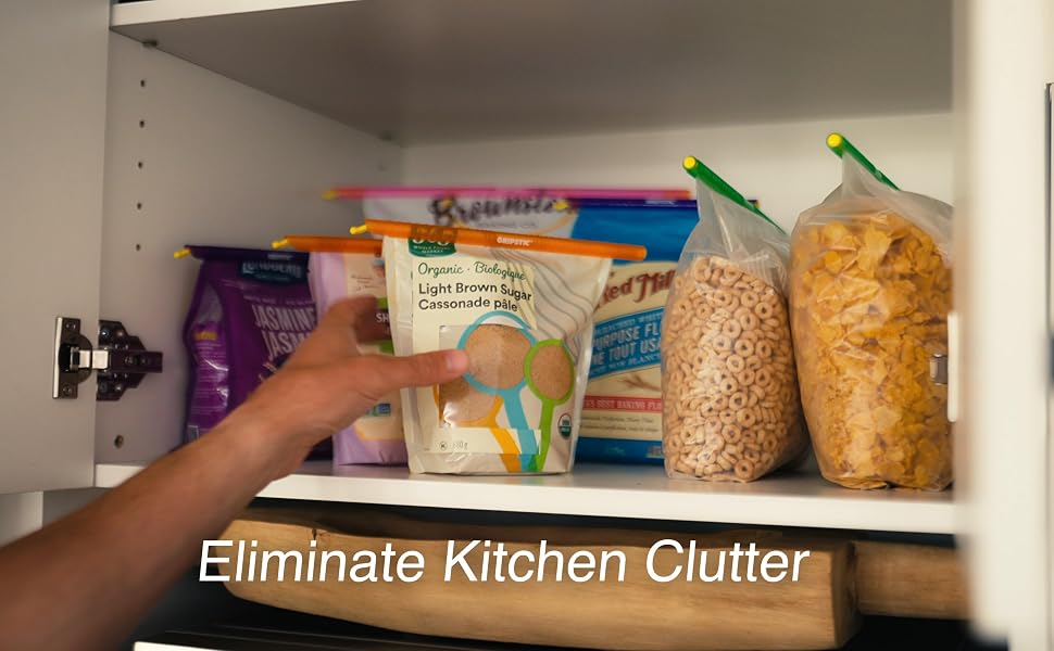 Organized cabinet filled with bags sealed with GripStics