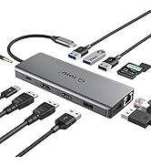 USB C HUB, Upgraded TOTU 13 in 1 Type C Hub Dongle Adapter (4K Dual HDMI&DP,75W PD), Triple Displ...
