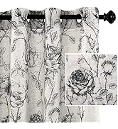 H.VERSAILTEX Boho Floral Linen Curtains, Semi Sheer Light Filtering Curtains, Drapes 84 Inch Leng...