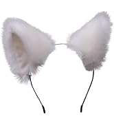 aoukoslt White Cute Cat Ears Headband Long Fur Fox Ears Cosplay Headband with Bells Headwear Hair...