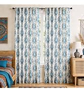 SpaceDresser Boho Linen Curtains 84 Inch Length, Vintage Navy Floral Pattern Curtains for Living ...