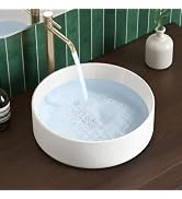 KES 16" Round Vessel Sink, Marble Bowl Sink for Bathroom, White Ceramic | Above Counter Bathroom ...