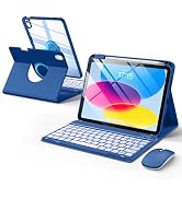 Wenlaty for iPad A16 11th/10th Generation Case with Keyboard & Mouse, 360° Rotating Magnetic Deta...