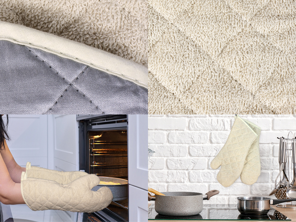 Nouvelle Legende Cotton Quilted Terry Oven Mitts Long Lasting Heat Resistance Protection, 17 Inches