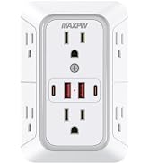 Maxpw Wall Outlet Extender, 1050J Surge Protector, 6 Outlets 4 USB(2 USB-C) | 3-Sided Multi Plug ...
