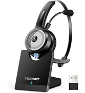 TECKNET Wireless Headset for Work, 40Hrs Worktime AI Noise Cancelling Computer Headphones with Ch...