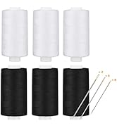 All Purpose Thread Polyester 3 White 3 Black, 400 Yards Each with 16 Needles for Hand Sewing, and...