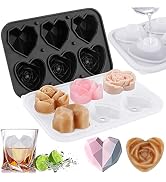 Ice Cube Tray,Mikiwon 2.5 inch Silicone Large 3D Heart Rose Ice Molds and Heart Diamond Ice Molds...