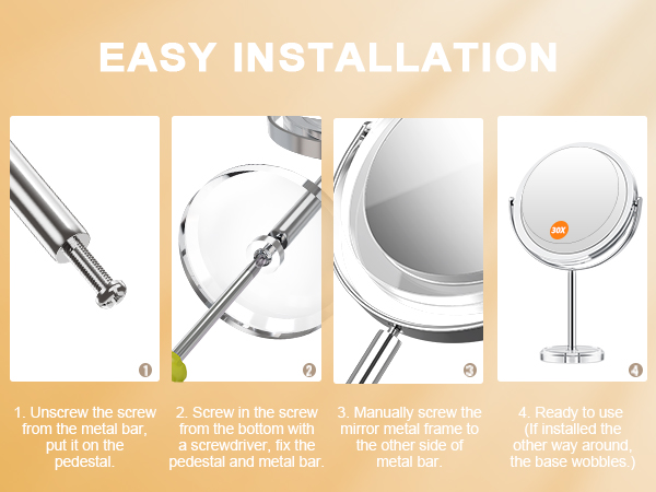 Assemble the magnifying mirror in 4 easy steps