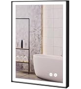 Fab Glass and Mirror LED Lighted Bathroom Mirror 20 x 30 Inch, Black Framed Wall Mounted Dimmable...