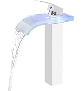 Joitsvia LED Bathroom Sink Faucet with 3 Colors Changing, Waterfall Spout Faucet, Tall Bathroom V...