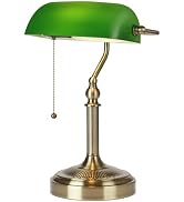 Newrays Green Glass Bankers Desk Lamp with Pull Chain Switch Plug in Fixture for Home Office