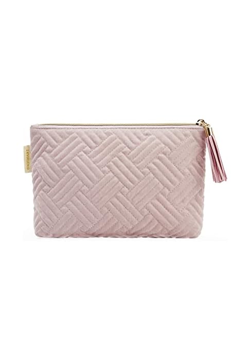 BAGSMART Small Makeup Bag for Women, Zipper Cosmetic Pouch for Purse | Quilted compact pink bag f...