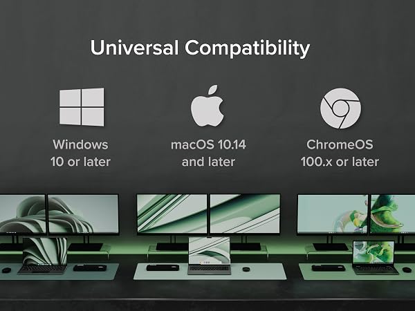 Plugable Universal Docking Station supporting dual monitors for Windows, macOS, and ChromeOS