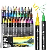 JusArt 60 Colors Dual Tip Acrylic Paint Pens Markers, Brush and Fine Tip, Premium Paint Pens for ...