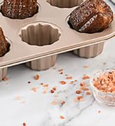 LIFVCNT 12-Cavity Canele Mold, Non-Stick Carbon Steel Baking Cake Pan, Dishwasher Safe, Gold