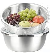 Cluren Colander and Bowl Set 7.3QT (2-in-1) - Thickened 304 Stainless Steel Kitchen Strainer Bowl...