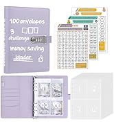 Antner 100 Envelopes Money Saving Challenge Binder with Lock, A5 Savings Binder Challenge Book Bu...