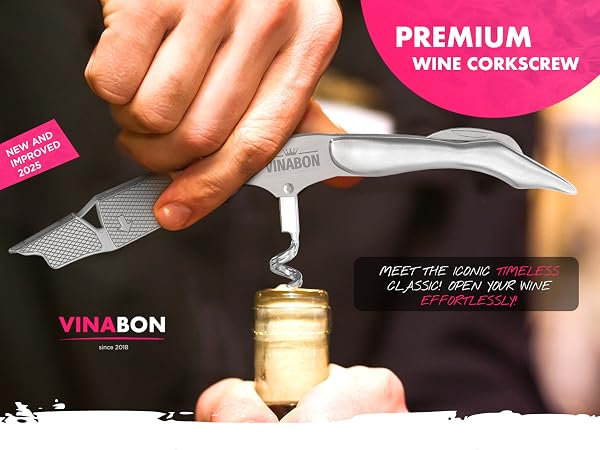 vinabon, wine key, wine corkscrew, wine tool, wine opener, wine bottle opener, waiters corkscrew