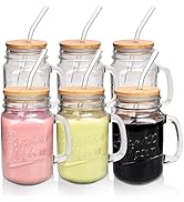 ANOTION Mason Jar Drinking Glasses - 16oz Mason Jars Glass Cups With Lids and Straws Iced Coffee ...