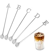 Reusable Stir Sticks, 5 Pcs Stainless Steel Drink Stirrer with Alphabet, Silver Coffee Stir Stick...