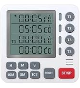 TPNEG Digital Kitchen Timer - 4-Channel Cooking Timer with Alarm, Magnetic Back, Loud & Silent Mo...