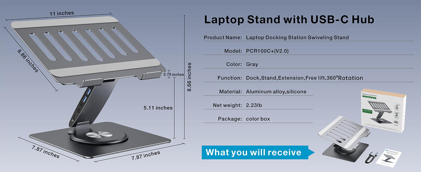 durable aluminum laptop stand with usb-c hub