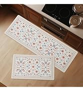 FRESHMINT Anti Fatigue Kitchen Mats for Floor 2 Piece Set, Waterproof & Non-Skid Vintage Floarl K...