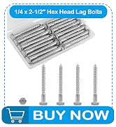 Yinpecly 20 Pcs 1/4" x 2-1/2" Hex Head Lag Screws, 304 Stainless Steel Lag Bolts Hexagon Head Woo...