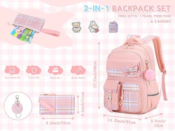 girls backpack with pencil case