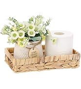 Hoowen Bathroom Vanity Tray, Water Hyacinth Narrow Counter Tray with Handles, Decorative Woven Or...