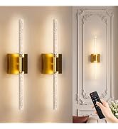 HLCZLUZ 10000mAh Battery Operated Wall Sconce, Gold Square Base | Crystal Wall Sconces Set of 2, ...