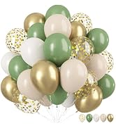 Sage Green Gold Balloons, 12 Inch Green White Metallic Gold Balloons, Green Sand White Balloons G...
