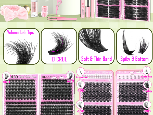 YIDUO Lashes Clusters Kit 1846Pcs Bulk Packs Volume False Eyelash Extensions
