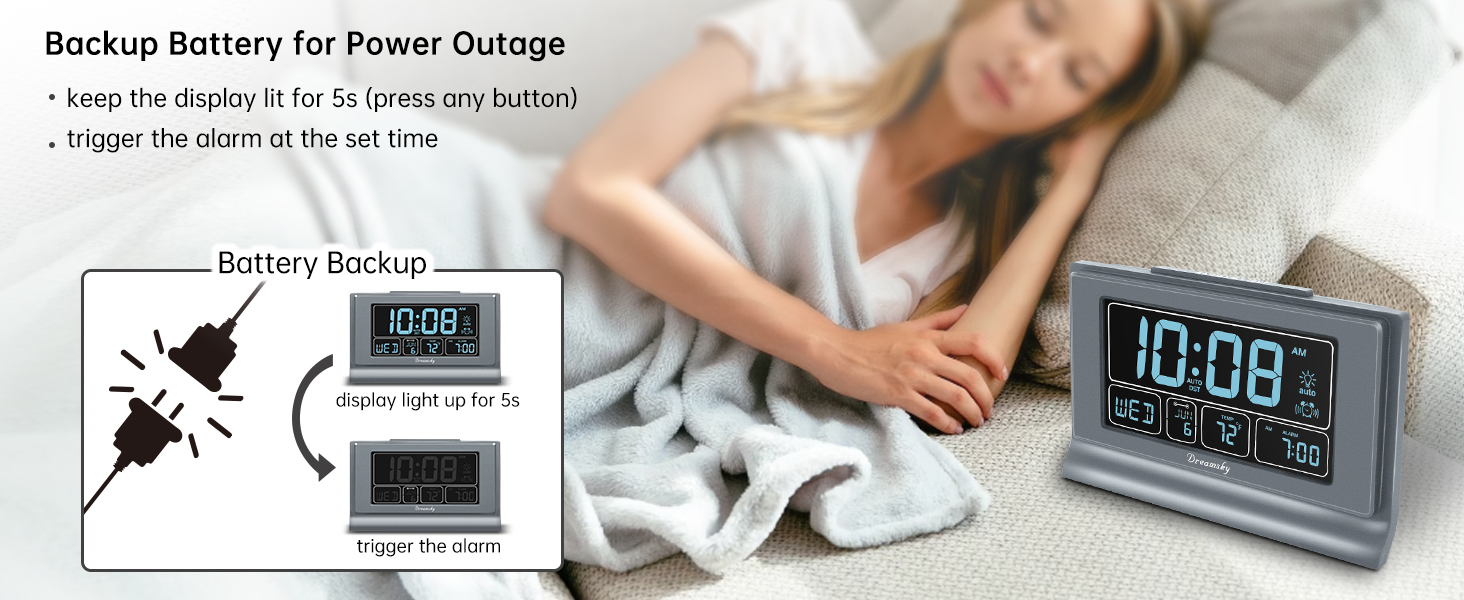 alarm clock with date and weekday