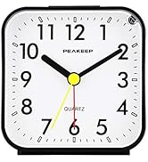 Peakeep Small Battery Operated Analog Travel Alarm Clock Silent No Ticking, Lighted on Demand and...