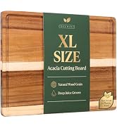 EDELHAUS Extra Large Acacia Wood Cutting Board 17x13, Juice Groove | Non Toxic Wooden Chopping Bo...