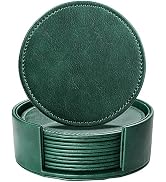 LAMOTI Leather Coasters for Drinks, 4" Drink Coasters Set of 6 with Holder for Tabletop Protectio...