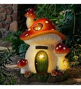 FHWTY Mushroom House Garden Statue Outdoor, Solar Light Mushroom House Garden Figurines for Lawn,...