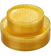 Festiva 60PCS Clear Yellow Gold Plastic Plates - Heavy Duty Fancy Disposable Plates With Gold Rim...