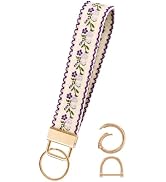 PJYTAC Floral Keychain for Women Cute Double-Sided Embroidered Wristlet | Removable D-Ring for Ca...